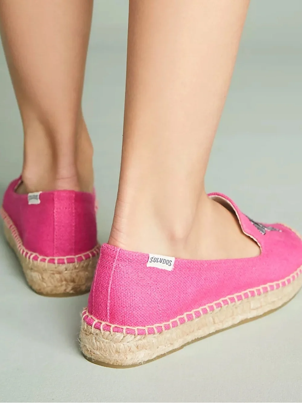 Soludos Elephant Embroidered Platform Espadrilles Smoking Slippers Pink size 6.5